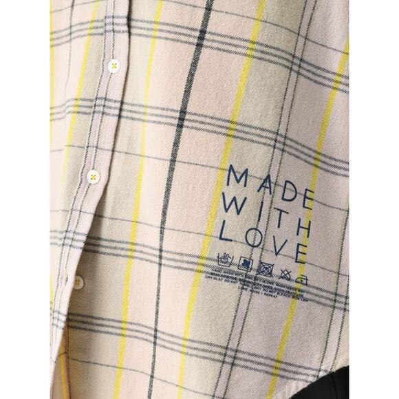 Kerri Rosenthal Mia Cabin Plaid Ruffle Shirt in Light Taupe Multi S - Picture 4 of 5